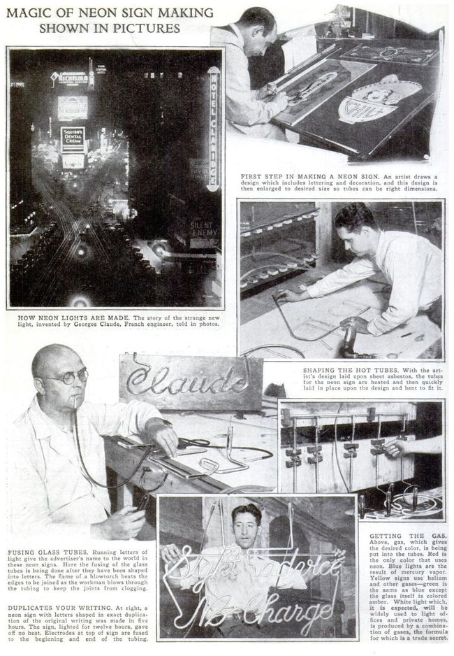 Popular science - Article sur la lumière à néon, août 1931, Popular science