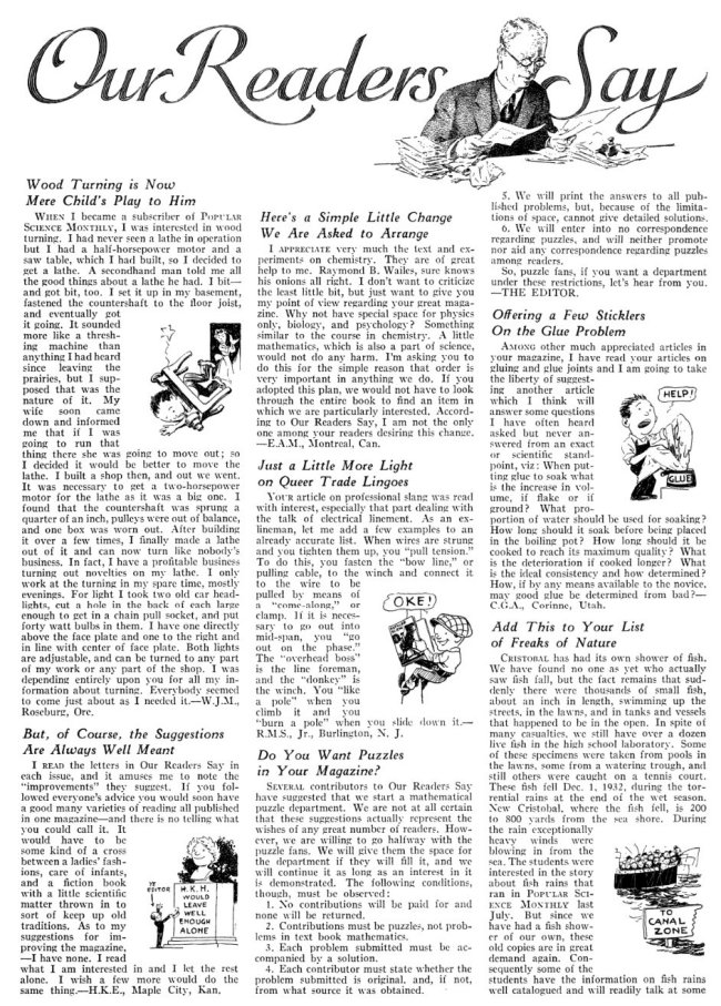 Popular science - Our readers say, Le courrier des lecteurs, avril 1933, Popular science