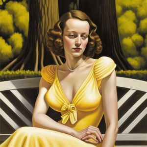Femme en robe jaune au parc