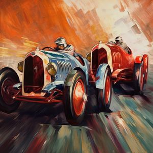 Peinture - Deux voitures de course