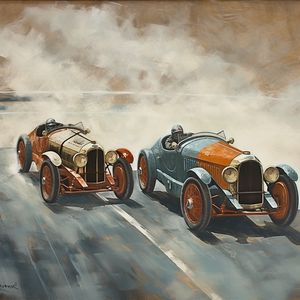 Peinture - Deux voitures de course
