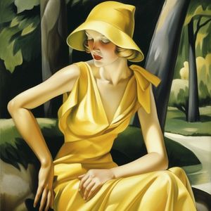 Tara de Lempicka - Femme en robe jaune au parc