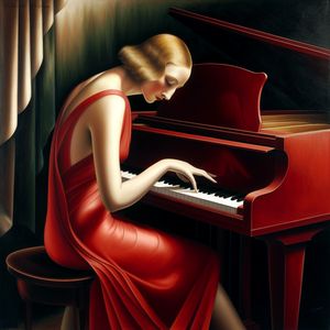 Tara de Lempicka - Femme en robe rouge au piano