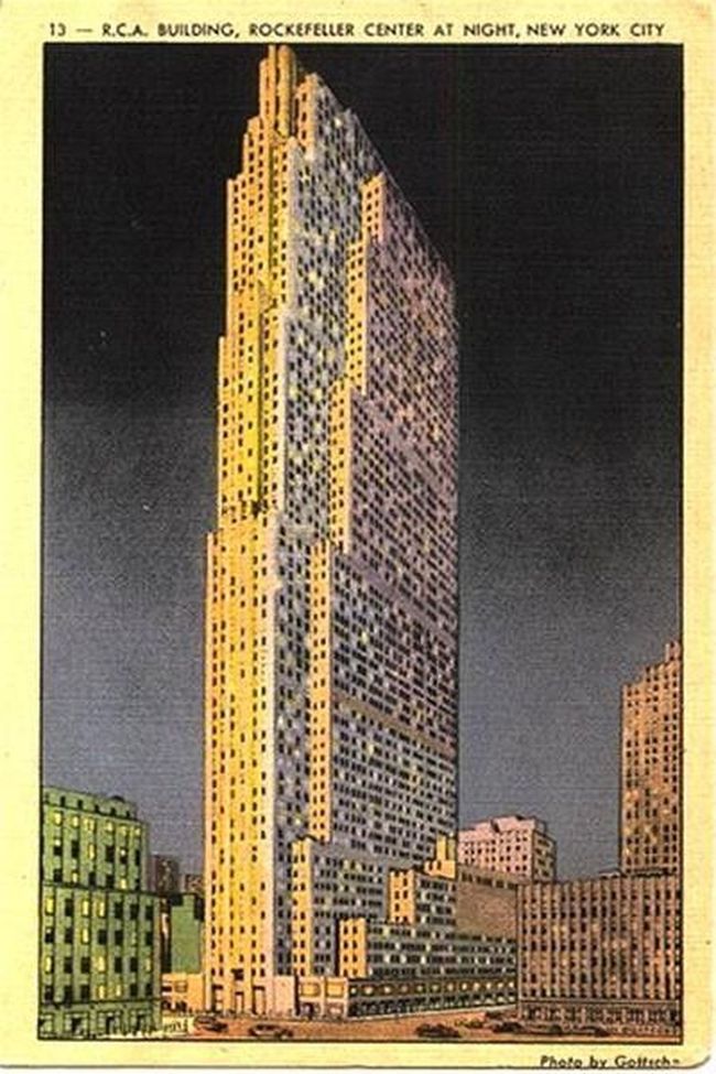 Carte postale de New-York - R.C.A. building, Rockefeller center, at night
