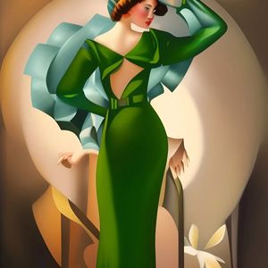 beautiful-young-woman-in-a-fancy-green-dress-with-a-big-white-hat-style-tamara-de-lempicka4